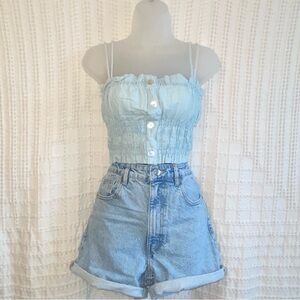 Zara Light Blue Ruffled Top